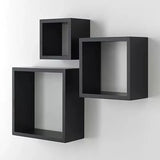 Kit Prateleira Nicho Quadrado MDF Preto 3 Peças Sala Cozinha Quarto