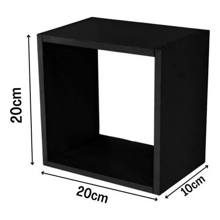 Kit Prateleira Nicho Quadrado MDF Preto 3 Peças Sala Cozinha Quarto