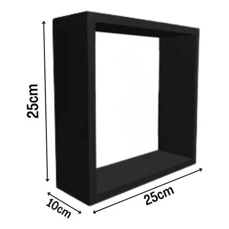 Kit Prateleira Nicho Quadrado MDF Preto 3 Peças Sala Cozinha Quarto