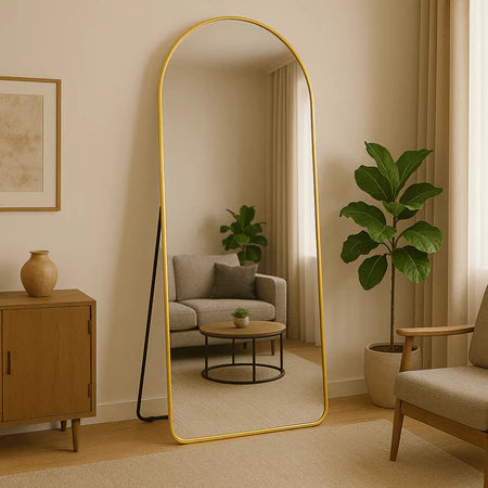 Espelho Grande Oval com Base Reta Corpo Inteiro com Suporte de Chão