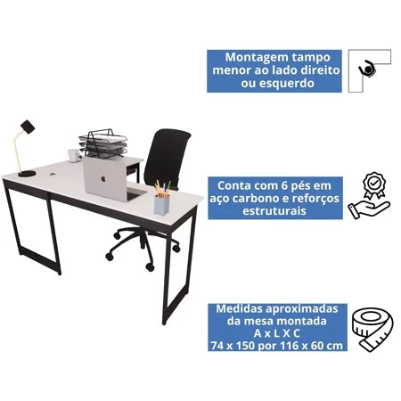 Mesa Em L Estilo Industrial Escrivaninha De Canto Escritório Estudo