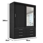 Guarda Roupa Solteiro 2 Portas 6 Gavetas Com Espelho