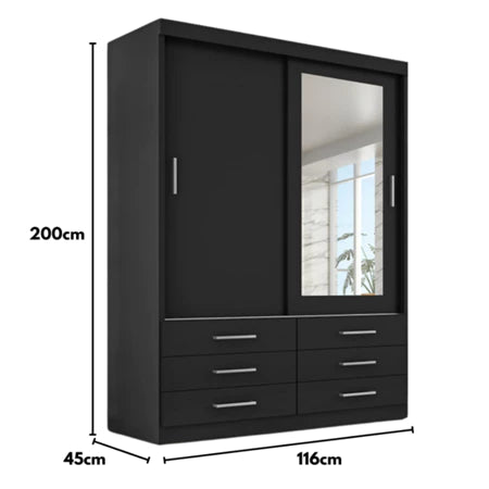 Guarda Roupa Solteiro 2 Portas 6 Gavetas Com Espelho