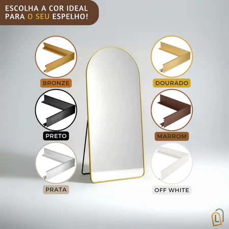 Espelho Grande Oval com Base Reta Corpo Inteiro com Suporte de Chão