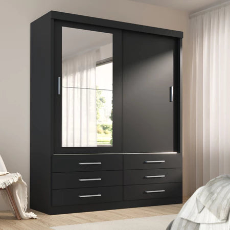 Guarda Roupa Solteiro 2 Portas 6 Gavetas Com Espelho