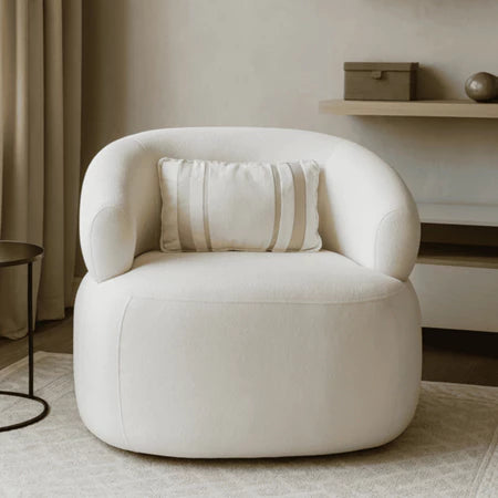 Poltrona em Tecido Bouclê Off White Confortável e Elegante para Sala Estar Recepção