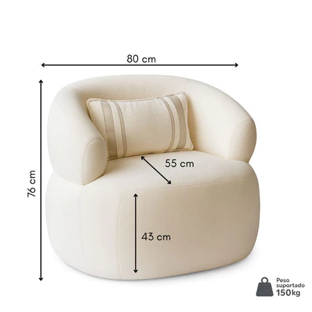 Poltrona em Tecido Bouclê Off White Confortável e Elegante para Sala Estar Recepção
