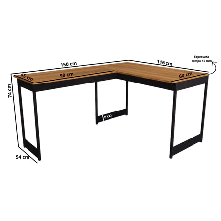 Mesa Em L Estilo Industrial Escrivaninha De Canto Escritório Estudo