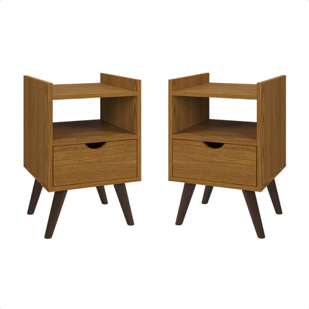 Mesa de Cabeceira Estilo Retrô com 1 Gaveta e 1 Nicho Design Moderno Quarto
