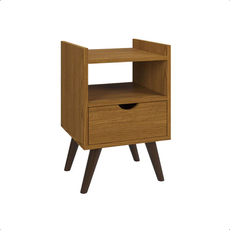Mesa de Cabeceira Estilo Retrô com 1 Gaveta e 1 Nicho Design Moderno Quarto