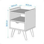 Mesa de Cabeceira Estilo Retrô com 1 Gaveta e 1 Nicho Design Moderno Quarto