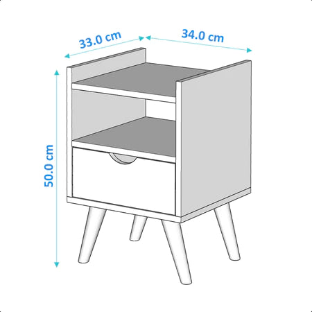Mesa de Cabeceira Estilo Retrô com 1 Gaveta e 1 Nicho Design Moderno Quarto