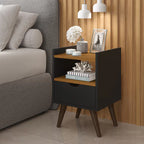 Mesa de Cabeceira Estilo Retrô com 1 Gaveta e 1 Nicho Design Moderno Quarto