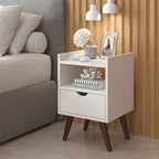 Mesa de Cabeceira Estilo Retrô com 1 Gaveta e 1 Nicho Design Moderno Quarto