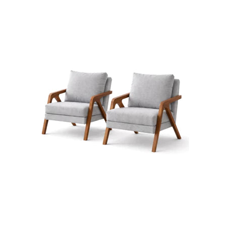Kit 2 Poltronas Decoração Mona Linho Pés Madeira Para Sala Estar Recepção Escritório