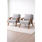 Kit 2 Poltronas Decoração Mona Linho Pés Madeira Para Sala Estar Recepção Escritório