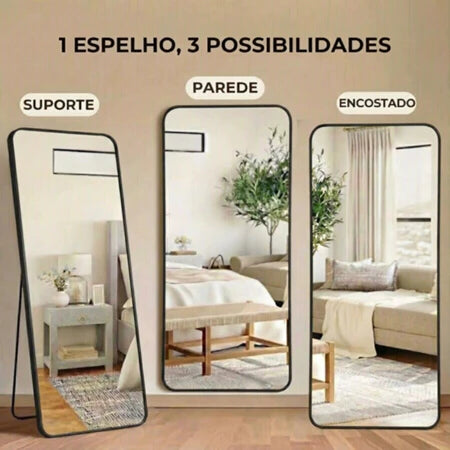 Espelho Retangular Corpo Inteiro Com Suporte de Chão