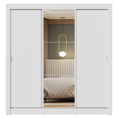 Guarda Roupa Casal 3 Portas de Correr com Espelho Branco Nobre