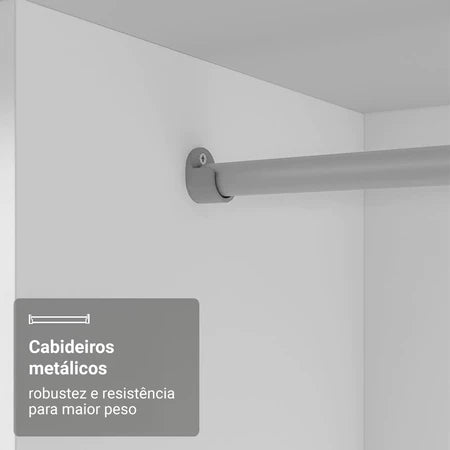 Guarda Roupa Casal 3 Portas de Correr com Espelho Branco Nobre