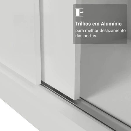 Guarda Roupa Casal 3 Portas de Correr com Espelho Branco Nobre