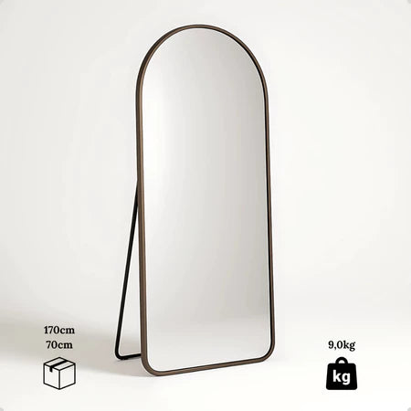Espelho Grande Oval com Base Reta Corpo Inteiro com Suporte de Chão