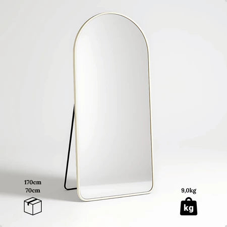 Espelho Grande Oval com Base Reta Corpo Inteiro com Suporte de Chão