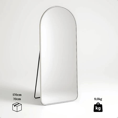 Espelho Grande Oval com Base Reta Corpo Inteiro com Suporte de Chão