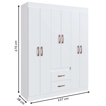 Guarda-Roupa de Solteiro 6 Portas 2 Gavetas