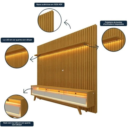 Rack com Painel para TV até 90 Polegadas LED 3 Gavetas com Pés MDF