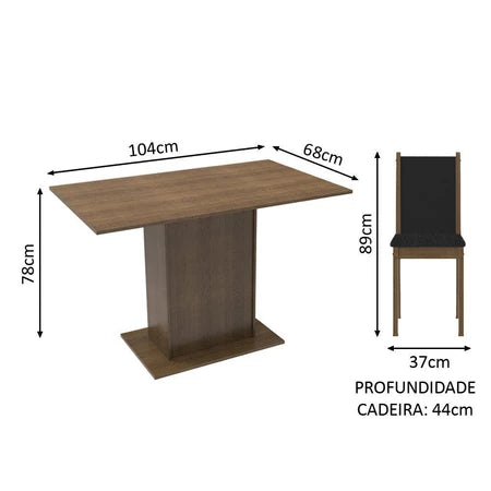 Conjunto Sala de Jantar Mesa Tampo de Madeira 4 Cadeiras