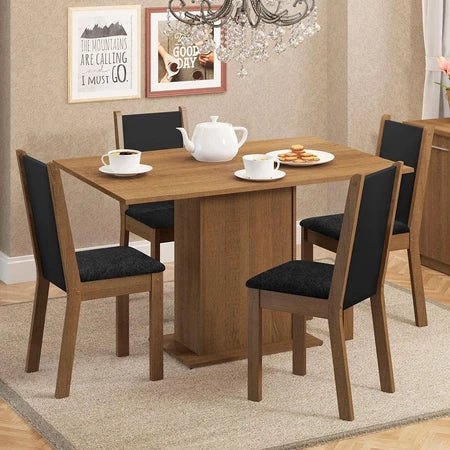Conjunto Sala de Jantar Mesa Tampo de Madeira 4 Cadeiras