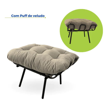 Kit Poltrona Com Puff Costela Adão Confortável Estofada Veludo Sala Decorativa