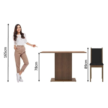 Conjunto Sala de Jantar Mesa Tampo de Madeira 4 Cadeiras