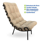 Kit Poltrona Com Puff Costela Adão Confortável Estofada Veludo Sala Decorativa