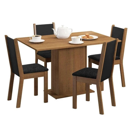 Conjunto Sala de Jantar Mesa Tampo de Madeira 4 Cadeiras