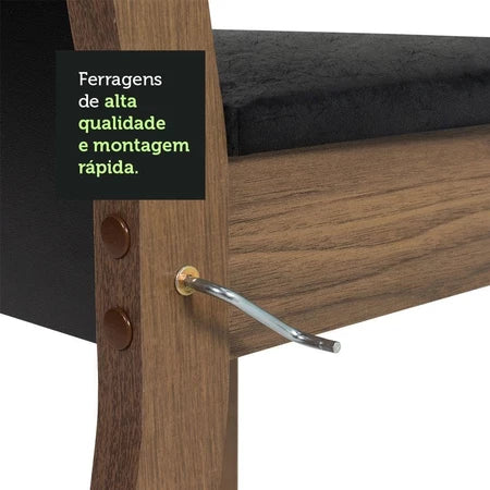 Conjunto Sala de Jantar Mesa Tampo de Madeira 4 Cadeiras