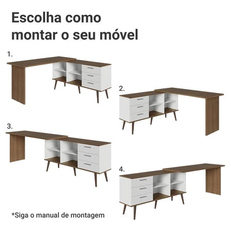 Escrivaninha Em L Mesa Para Computador 3 Gavetas Lisboa
