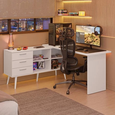 Escrivaninha Em L Mesa Para Computador 3 Gavetas Lisboa