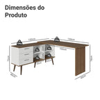 Escrivaninha Em L Mesa Para Computador 3 Gavetas Lisboa