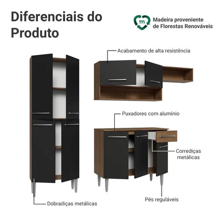 Armário de Cozinha Completa  Rustic Preto