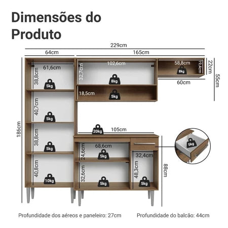 Armário de Cozinha Completa  Rustic Preto