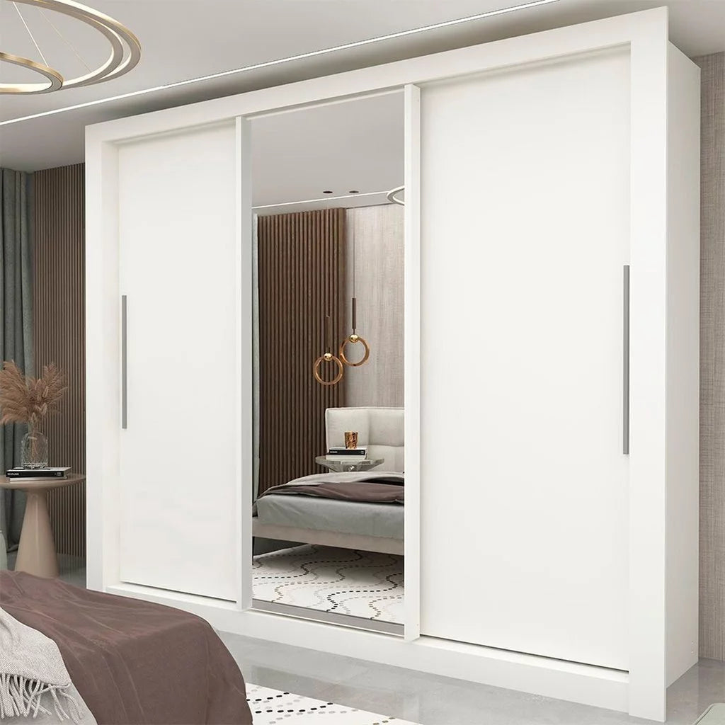 Guarda roupa Casal 3 Portas 1 Porta Espelhada Mdf Branco