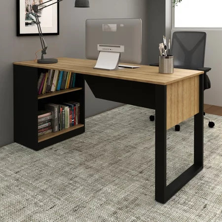 Escrivaninha Mesa Escritório 160cm Amêndoa Preto