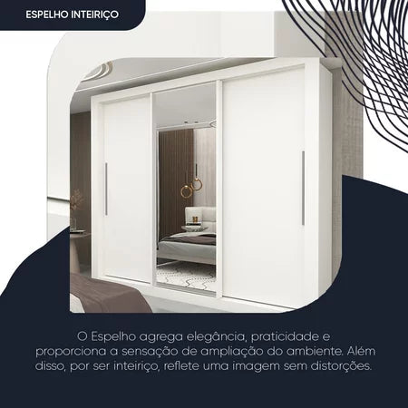 Guarda roupa Casal 3 Portas 1 Porta Espelhada Mdf Branco