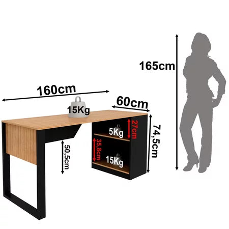 Escrivaninha Mesa Escritório 160cm Amêndoa Preto