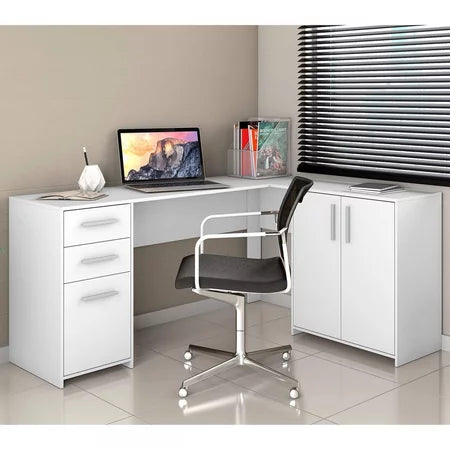 Escrivaninha Mesa Escritório em L 2 Gavetas 3 Portas Office