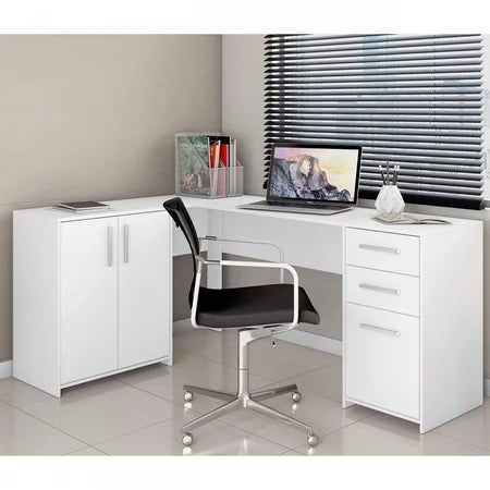 Escrivaninha Mesa Escritório em L 2 Gavetas 3 Portas Office
