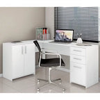Escrivaninha Mesa Escritório em L 2 Gavetas 3 Portas Office