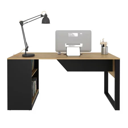 Escrivaninha Mesa Escritório 160cm Amêndoa Preto
