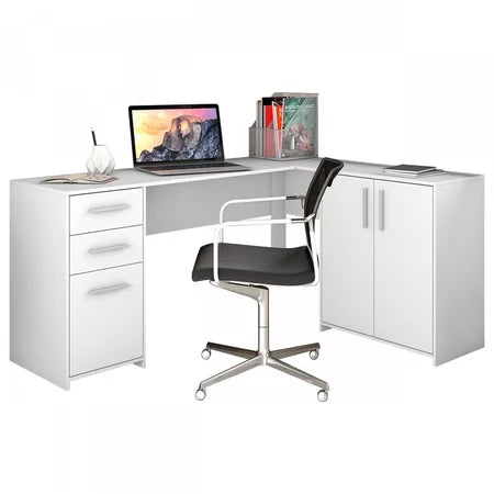Escrivaninha Mesa Escritório em L 2 Gavetas 3 Portas Office